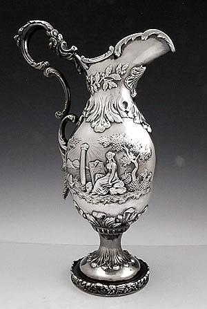 Gale & Hayden coin silver ewer hand chased antique silver